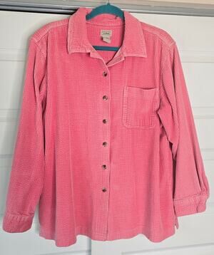 LL Bean Corduroy Button Down Shirt Pink Garment Dyed Relaxed Shacket Size XL